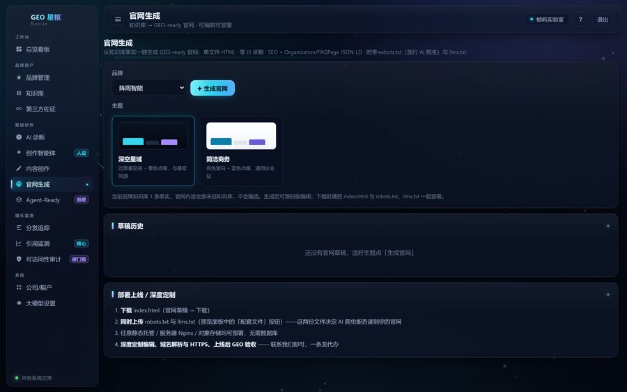GEO 星枢 官网生成